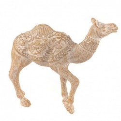 Figura Decorativa Camello Poliresina Grabado Étnico Boho Marrón Beige 22 cm