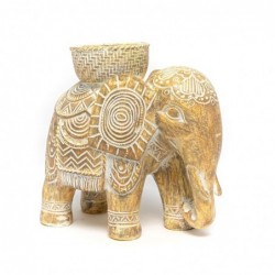 Figura Decorativa con Portavelas Elefante Poliresina con Grabados Étnicos Boho 14 cm