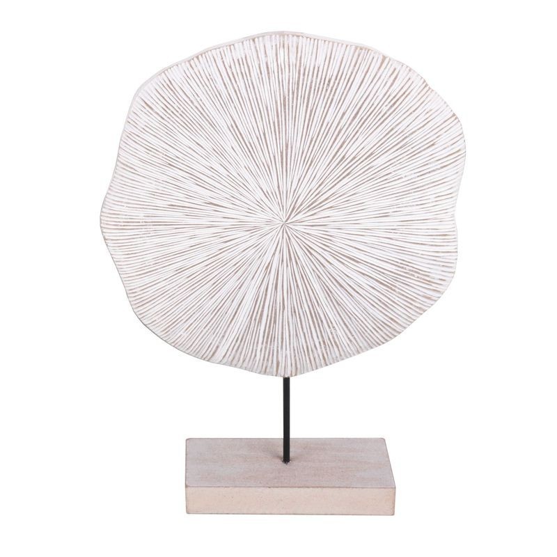 Figura Decorativa de Madera Círculo Irregular Adorno en Peana Decoración Salón Elegante Boho Blanco y Marrón 30 cm