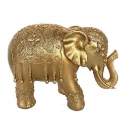 Figura Decorativa Elefante Indio Étnico Resina Dorada 23 cm