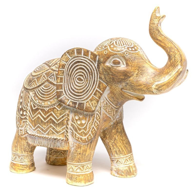 Figura Decorativa Elefante Poliresina con Grabados Étnicos Boho 20 cm