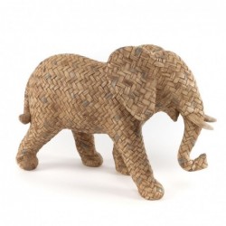 Figura Decorativa Elefante Poliresina Efecto Mimbre Ratan Marrón Boho 26 cm