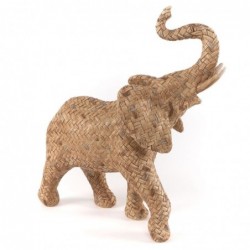 Figura Decorativa Elefante Poliresina Efecto Mimbre Ratan Marrón Boho 58 cm