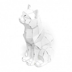 Figura Decorativa Gato Geométrico Origami Poliresina Blanco Elegante Moderno 20 cm