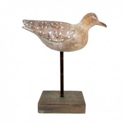 Figura Decorativa Gaviota en Peana Resina Marrón Decoración Salón Elegante Boho 24 cm