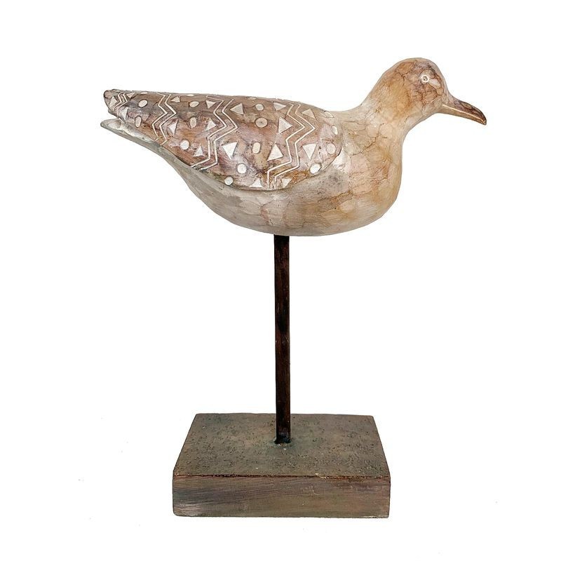 Figura Decorativa Gaviota en Peana Resina Marrón Decoración Salón Elegante Boho 24 cm