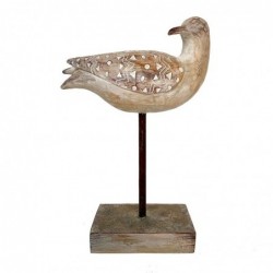 Figura Decorativa Gaviota en Peana Resina Marrón Decoración Salón Elegante Boho 25 cm