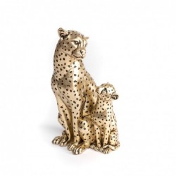 Figura Decorativa Leopardo Madre e Hijo Dorado Poliresina 25 cm