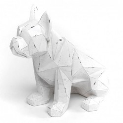 Figura Decorativa Perro Bulldog Geométrico Origami Poliresina Blanco Elegante Moderno 27 cm