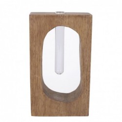 Florero Violetero Cristal con Base Rectangular Madera Marrón 13 cm