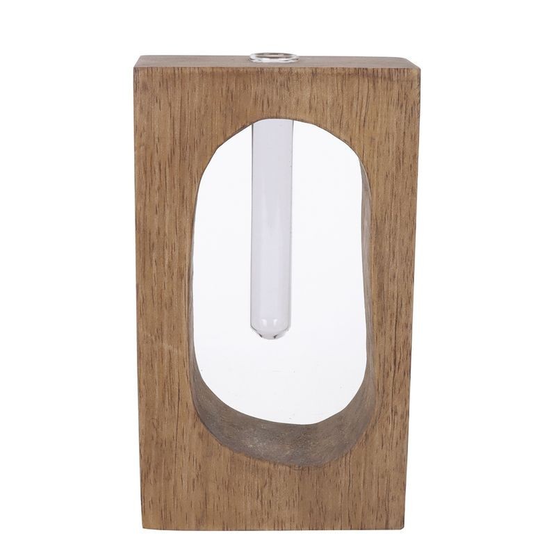 Florero Violetero Cristal con Base Rectangular Madera Marrón 13 cm