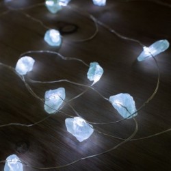 Guirnalda Decorativa Cristal Hielo Cuarzo Plástico con Luces LED Ambiente Blancas Pilas AA 220 cm