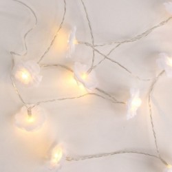 Guirnalda Decorativa Flores Artificiales Blancas con Luces LED Pilas AA 165 cm