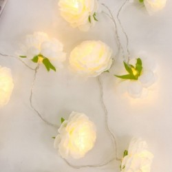 Guirnalda Decorativa Flores Artificiales Rosas Blancas con Luces LED Pilas AA 165 cm