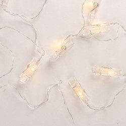 Guirnalda Decorativa Pinzas Transparentes con Luces LED Colgador Fotos Notas Pilas AA 165 cm
