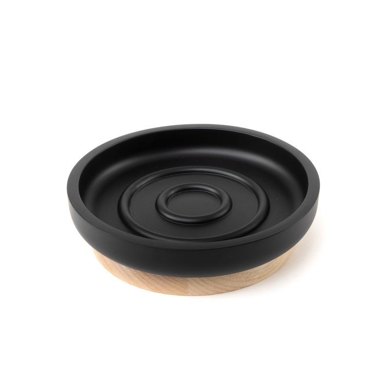 Jabonera Plato Jabón Poliresina Negra Base Madera Elegante 11 cm