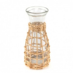 Jarra Cristal con Mimbre Marrón Jarrón Florero Decorativo Boho 21 cm