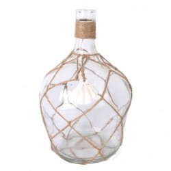 Jarrón Cristal Decorativo con Cuerda Marrón Boho 25 cm