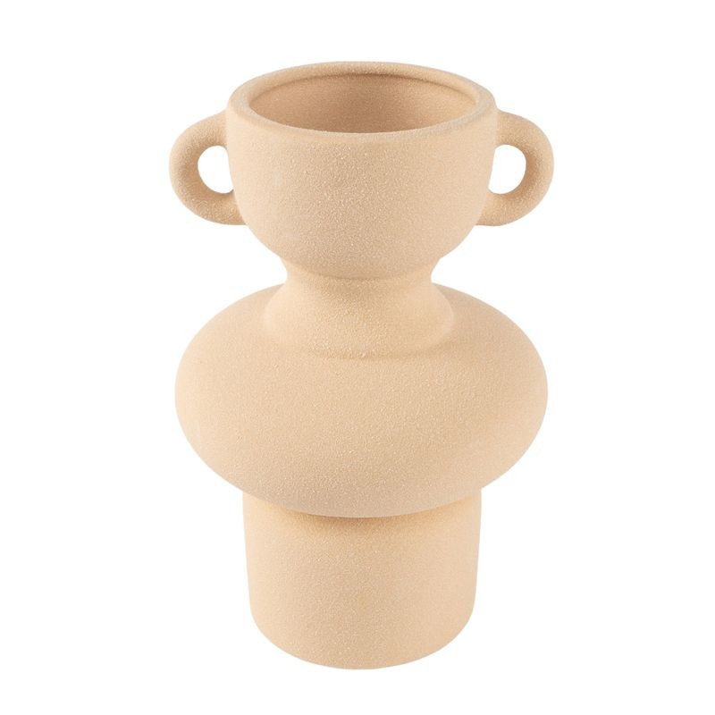 Jarrón Decorativo Anfora con Asas Cerámica Efecto Arcilla Beige 21 cm