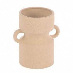 Jarrón Decorativo con Asas Cerámica Efecto Arcilla Beige 15 cm