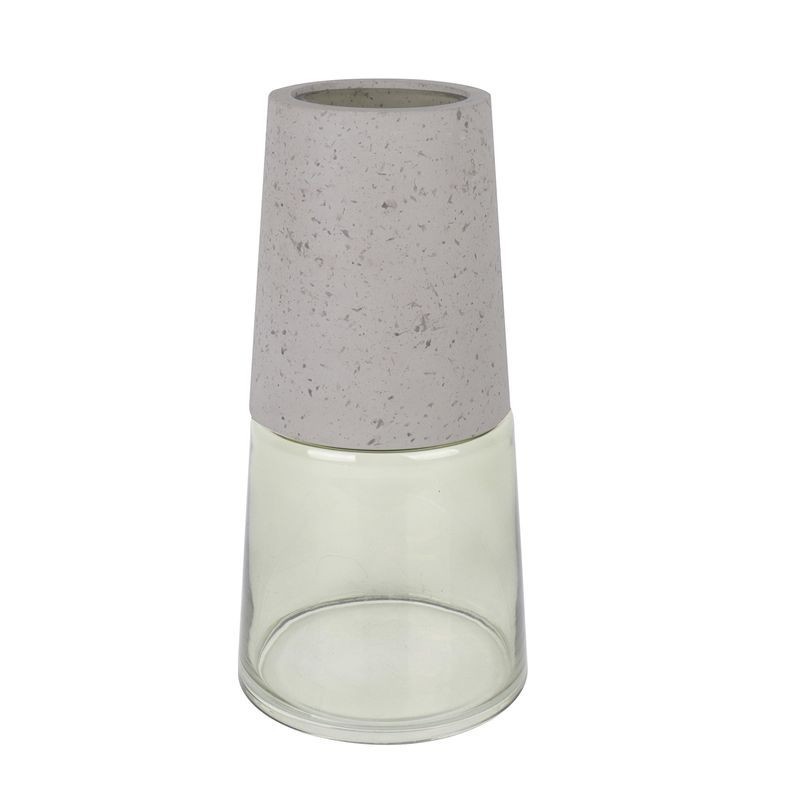 Jarrón Florero Decorativo Cristal y Cemento Gris Efecto Granito 27 cm