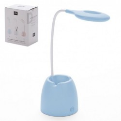Lámpara Anillo LED Escritorio USB con Cubo Portalápices Plástico Azul 44 cm