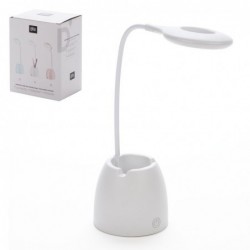 Lámpara Anillo LED Escritorio USB con Cubo Portalápices Plástico Blanco 44 cm