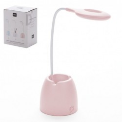 Lámpara Anillo LED Escritorio USB con Cubo Portalápices Plástico Rosa 44 cm
