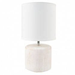 Lámpara Decorativa Sobremesa E14 con Pantalla Base Cerámica Cilindro Relieve Blanco Marró Diseño Elegante Boho 28 cm