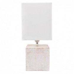 Lámpara Decorativa Sobremesa E14 con Pantalla Base Cerámica Cuadrada Relieve Blanco Marró Diseño Elegante Boho 30 cm