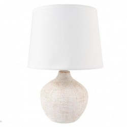 Lámpara Decorativa Sobremesa E14 con Pantalla Base Cerámica Redonda Relieve Blanco Marró Diseño Elegante Boho 27 cm