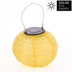 Lámpara Farolito Colgante Exterior con Carga Solar Pantalla Redonda Nylon Amarillo Barandilla Balcón Jardín 14 cm