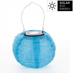 Lámpara Farolito Colgante Exterior con Carga Solar Pantalla Redonda Nylon Azul Turquesa Barandilla Balcón Jardín 14 cm