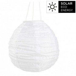 Lámpara Farolito Colgante Exterior con Carga Solar Pantalla Redonda Nylon Blanco 30 cm