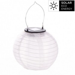 Lámpara Farolito Colgante Exterior con Carga Solar Pantalla Redonda Nylon Blanco Barandilla Balcón Jardín 14 cm