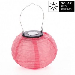 Lámpara Farolito Colgante Exterior con Carga Solar Pantalla Redonda Nylon Rosa Barandilla Balcón Jardín 14 cm