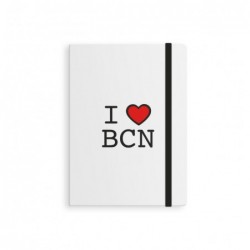 Libreta con Goma Elástica I Love BCN Cuaderno Barcelona Blanco 14 cm