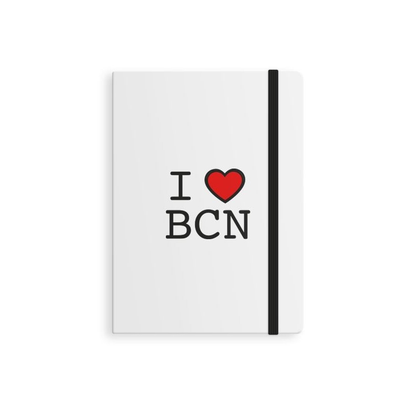 Libreta con Goma Elástica I Love BCN Cuaderno Barcelona Blanco 14 cm