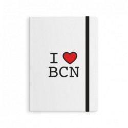 Libreta con Goma Elástica I Love BCN Cuaderno Barcelona Blanco 19 cm