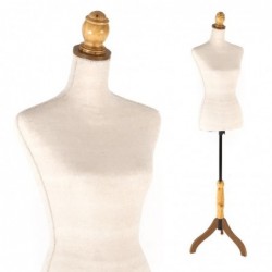 Maniquí Busto de Costura Mujer con Pie Trípode Madera Decoración Funcional Boho Vintage 160 cm