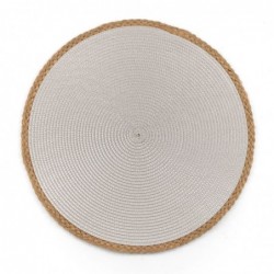 Mantel Mesa Individual Decorativo Redondo Plástico Gris con Mimbre Yute Trenzado Boho 38 cm