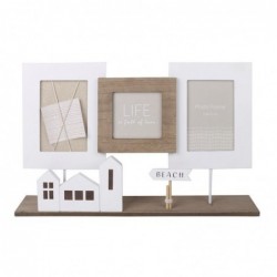 Marco de Fotos Notas Múltiple Casitas Blancas Portafotos Madera Decorativo Playa 45 cm