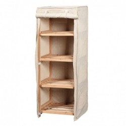 Mueble Estantería Madera Bambú 4 Estantes Tapa Tela Zapatero Diseño Boho Almacenaje 121 cm