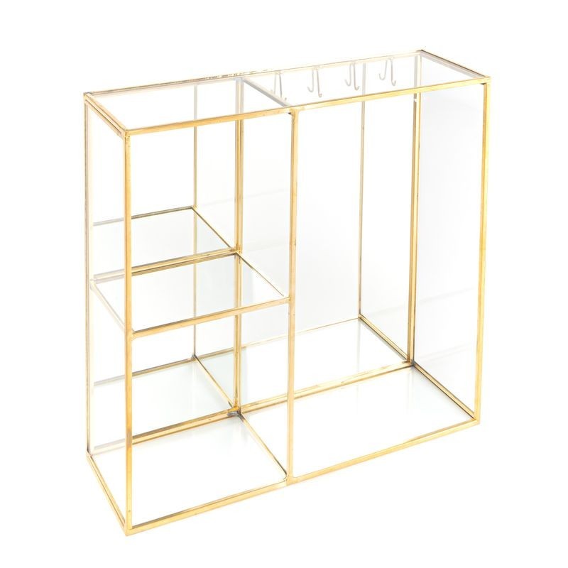 Organizador Decorativo Sobremesa con Espejo Joyero Dorado Elegante Cristal y Metal 25 cm