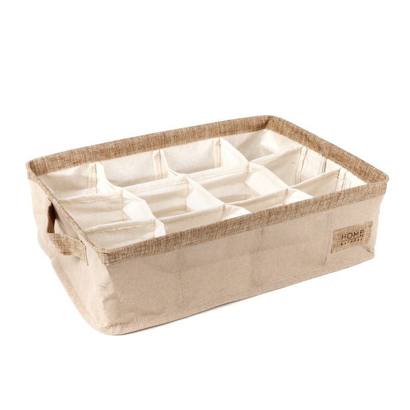 Organizador Tela Cajón Armario 12 Ropa Interior Beige Rústico Boho 39 cm