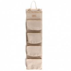 Organizador Tela Colgante Pared 4 Bolsillos Bolsa Puerta Beige 75 cm