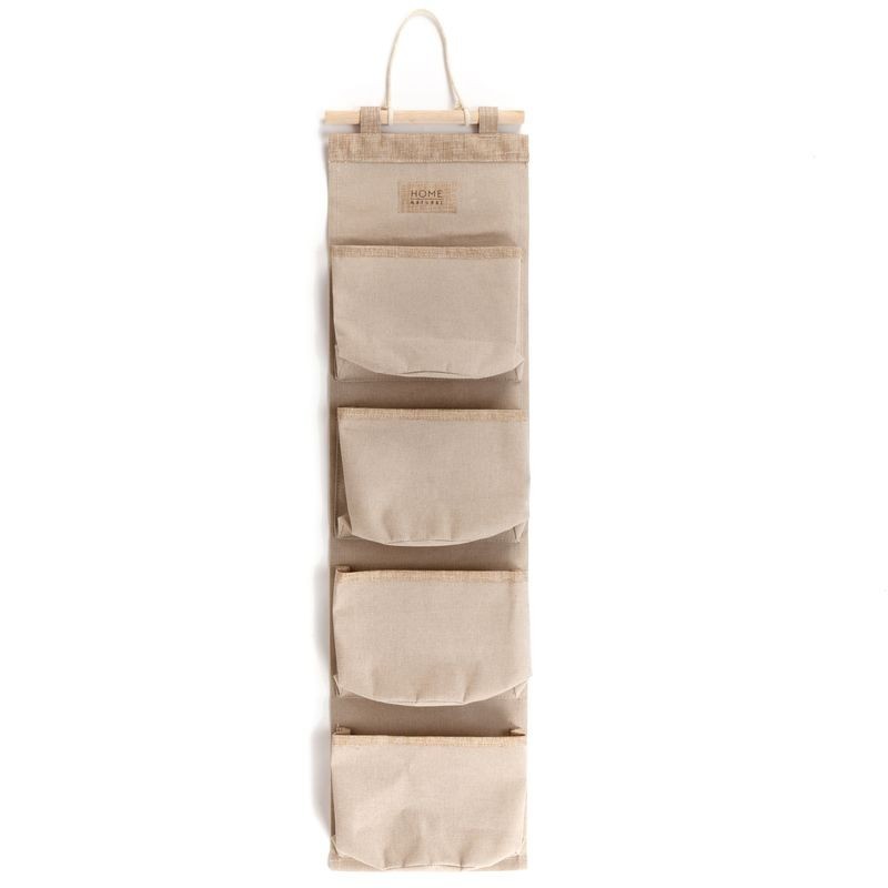 Organizador Tela Colgante Pared 4 Bolsillos Bolsa Almacenaje Puerta Armario  Beige 75 cm