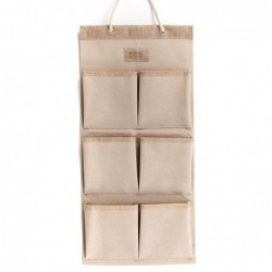 Organizador Tela Colgante Pared 6 Bolsillos Bolsa Almacenaje Puerta Armario Beige 55 cm