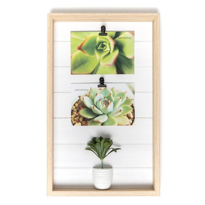 Panel Marco de Fotos Notas Pared Múltiple Cuadro Portafotos Madera Decorativo con Planta Artificial Plantas 40 cm