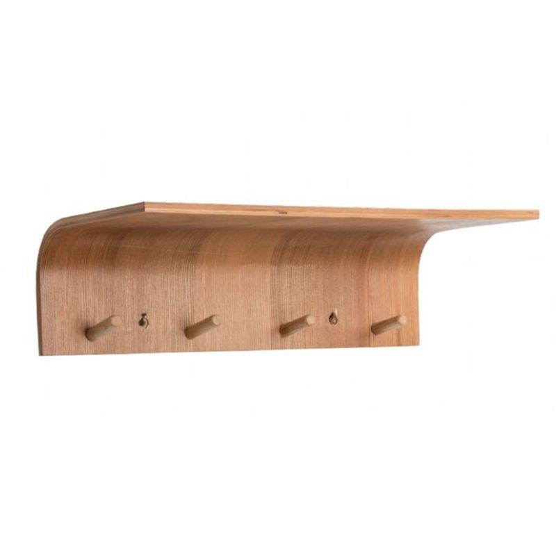 Perchero Pared con Estante Colgador 4 Ganchos Madera Bambú Estantería 40 cm